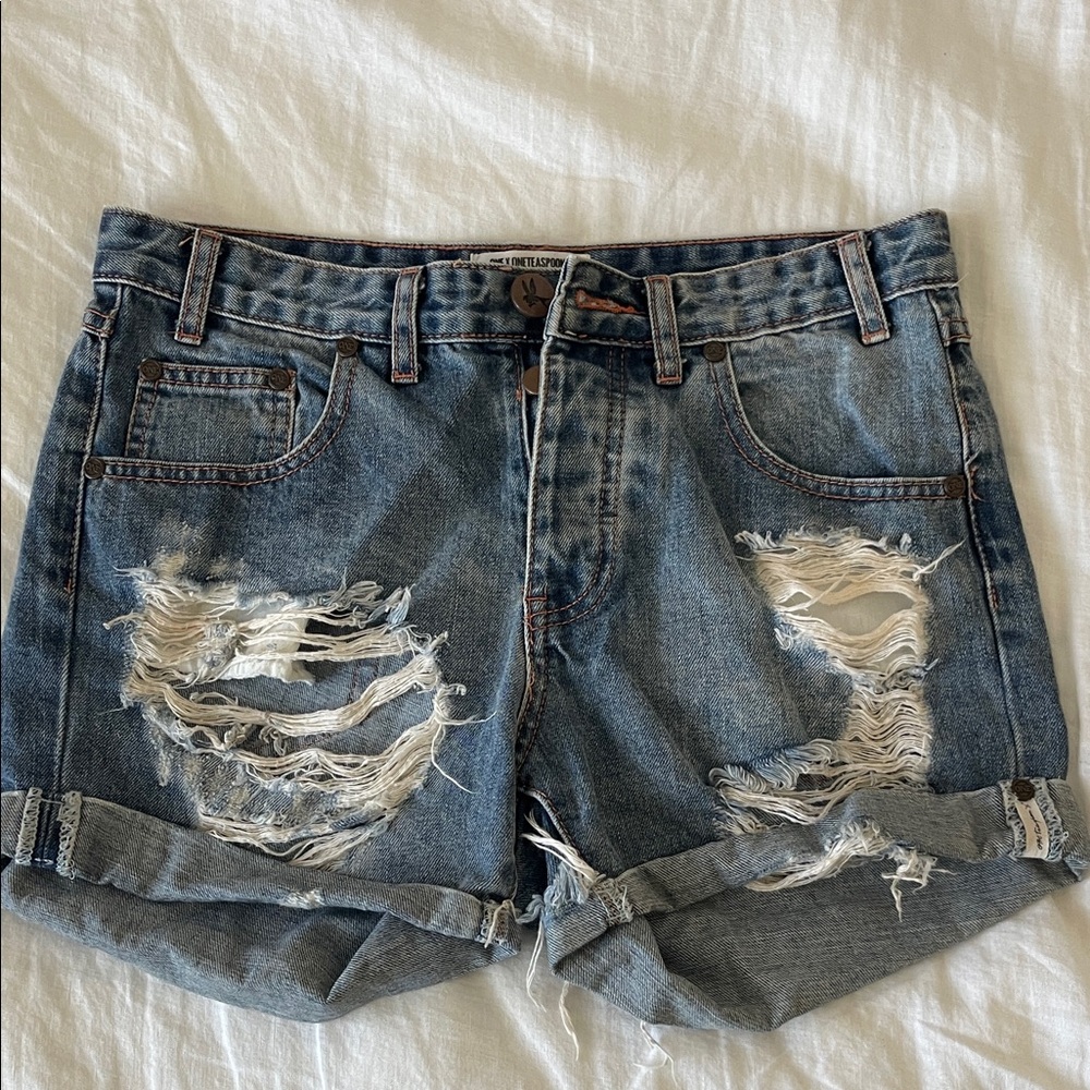One Teaspoon Blue Distressed Jean Shorts